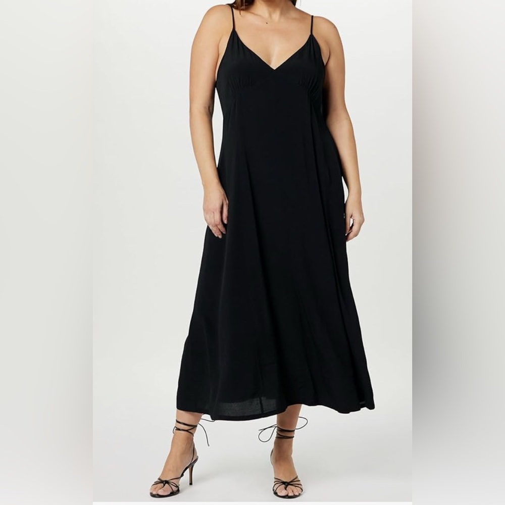 The Drop ‘Isla’ Midi Spaghetti Strap Black Sundress